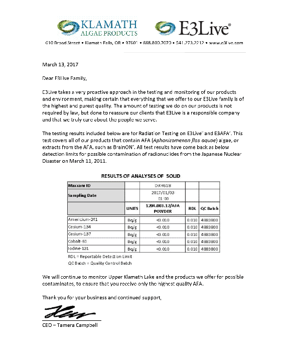 PDF of Letter from CEO and Radiation Test Results